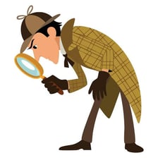 Detective examining clues with a magnifying glass