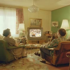 A television set in a living room.
