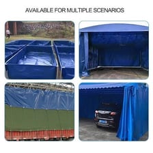 A waterproof tarpaulin sheet covering outdoor equipment.