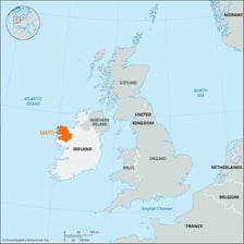 A jar of mayonnaise shown beside a map of County Mayo in Ireland.