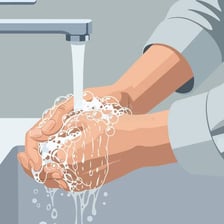 Hands being rinsed under running tap water