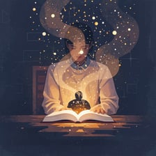 An illustration of a person surrounded by darkness, representing lack of enlightenment.