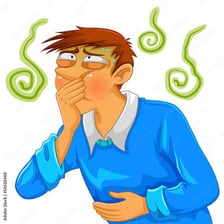 An illustration of a person appearing nauseous.
