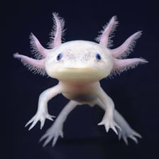 An axolotl underwater with its feathery external gills
