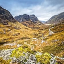 A Highland landscape in Scotland with mountains and a loch