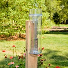 A rain gauge collecting and measuring rainwater