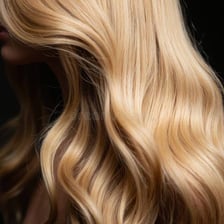 Pale flaxen-blond hair in natural light