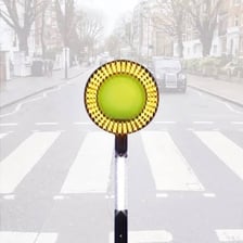 A Belisha beacon marking a British zebra crossing
