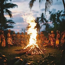 A family or community gathering representing tribal kinship.