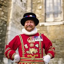 A Yeoman Warder in the distinctive uniform associated with the Tower of London.