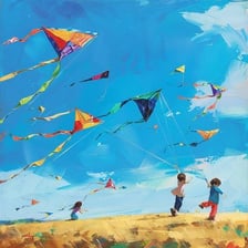 A kite flying high above the ground.