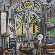 Pablo Picasso in an art studio