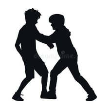 Two people engaged in a brief physical tussle.