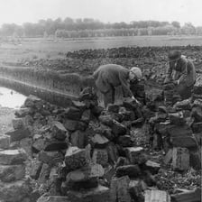 Peat blocks beside a bog where the material formed