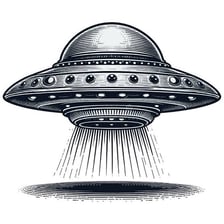 A flying saucer representing extraterrestrial visitors
