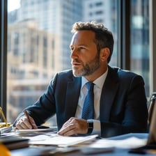 A senior business executive working in an office.