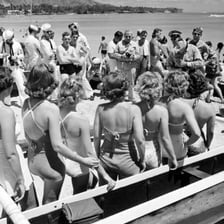 Sailors spending time ashore in a port town