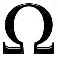 The Greek letter omega displayed in uppercase and lowercase forms.