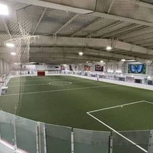 An indoor arena prepared for a sporting event