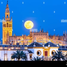 The skyline of Seville, Spain, featuring the Giralda tower
