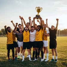 A top-level sports team celebrating together