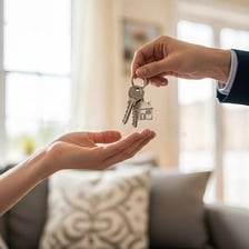 One person handing keys to another