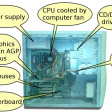 Personal computers with their central processing units and surrounding hardware.