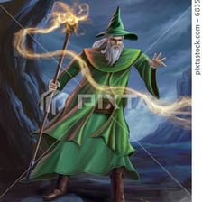 A wizard casting a spell in a fantasy scene