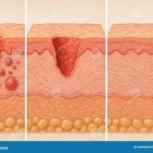 An educational illustration showing the stages of wound healing