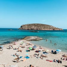 A beach and coastal landscape on Ibiza, Spain