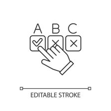 A hand choosing one item from several options.