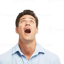 A surprised person staring with their mouth open