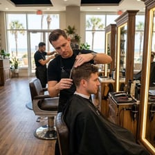 A stylist working with a client in a hair salon