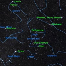 The Orion constellation visible in a dark night sky