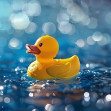 Rubber ducks floating together in water.