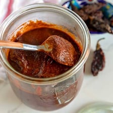 A bowl of Mexican adobo marinade with chiles and spices.