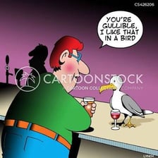Cartoon depiction of a gullible person being targeted