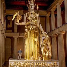 A statue depicting Athena, the Greek goddess.