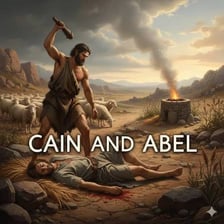 An illustration depicting the biblical figure Cain working the soil.
