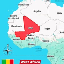 Map of West Africa showing Mali next to Niger