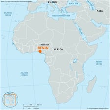 A map showing Benin bordering Nigeria in West Africa.