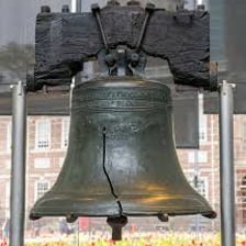 The Liberty Bell in Philadelphia showing its distinctive crack.
