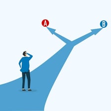 An illustration showing one different alternative among several choices.