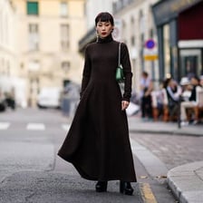 A full-length maxi dress displayed on a model