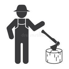 A woodcutter using an axe to chop a log