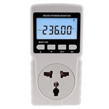 An electrical meter displaying power measured in watts.