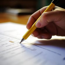 A hand using a pen to sign a document