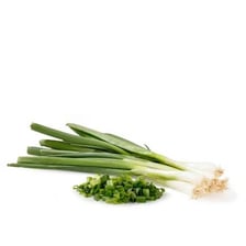 A bunch of fresh scallions, also called green onions.