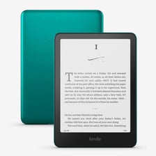 A handheld e-reader displaying a digital book page