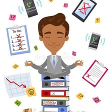 A busy person handling several tasks at once.